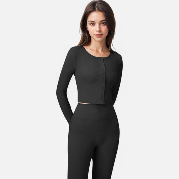 Anna Kaci Anna-Kaci Women's Cropped Button-Front Long Sleeve Top With Thumbholes