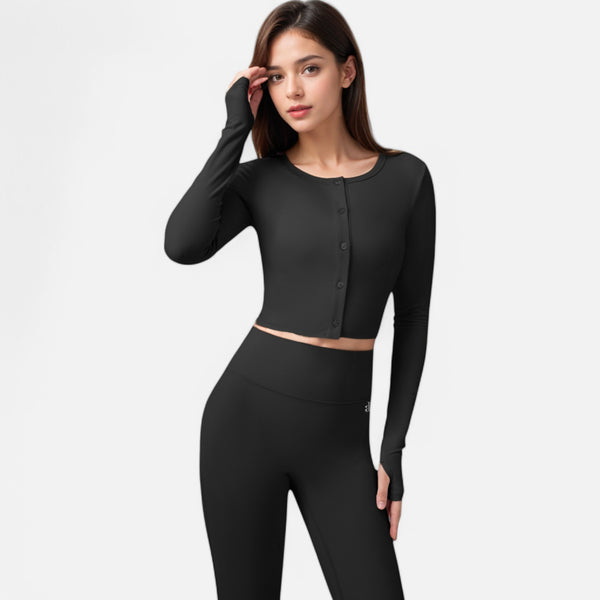 Anna Kaci Anna-Kaci Women's Cropped Button-Front Long Sleeve Top With Thumbholes