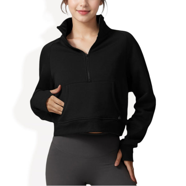 anna kaci Anna-Kaci Women's Cropped Half-Zip Pullover Hoodie with Front Pocket