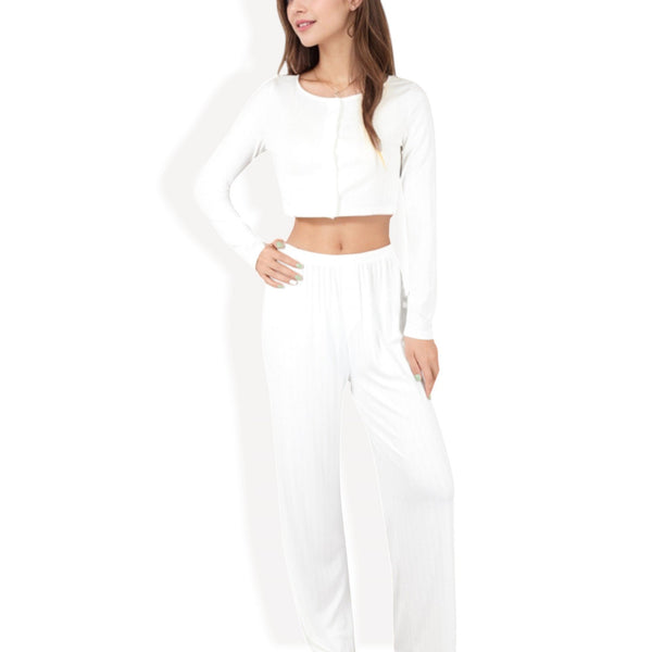 anna kaci Anna-Kaci Women's Cropped Long Sleeve Lounge Set with High Waist Pants