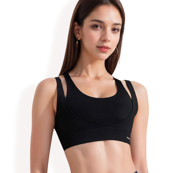 anna kaci Anna-Kaci Women's Double Strap Scoop Neck Sports Bra with Wide Underband