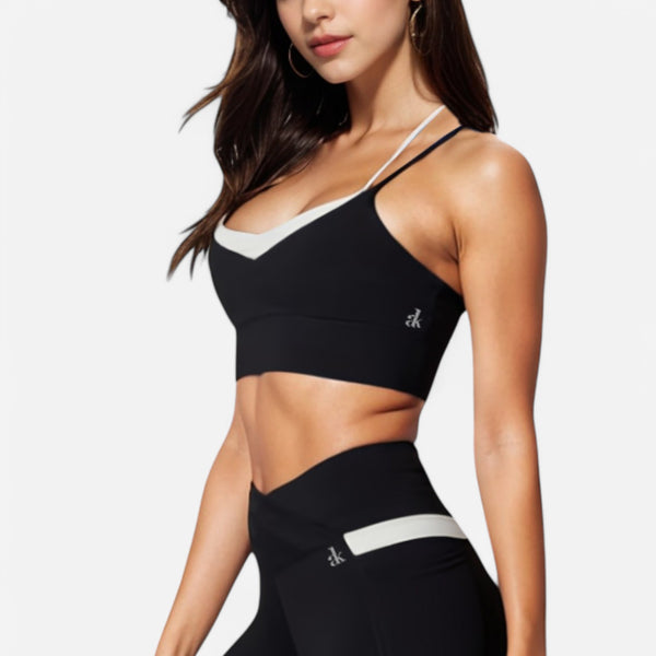 anna kaci Anna-Kaci Women's Dual Strap Sports Bra with V-Neck Design