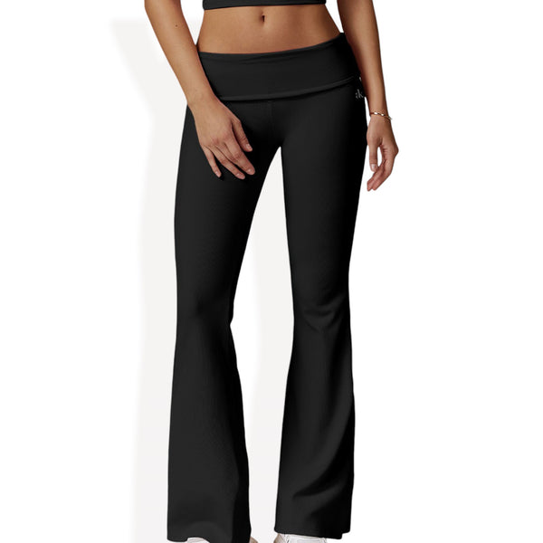 anna kaci Anna-Kaci Women's Foldover Waist Flare Leg Yoga Pants in Ribbed Knit