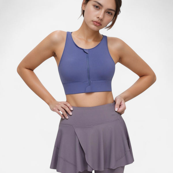 Anna Kaci Anna-Kaci Women's Front Zip Sports Crop Top With Scoop Neck And Wide Straps For Support