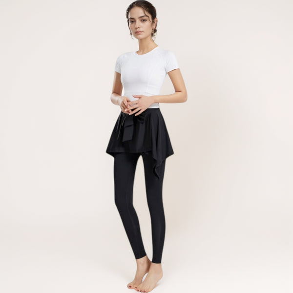Anna Kaci Anna-Kaci Women's Full-Length Leggings With Attached Tie-Front Skirt Overlay For Active And Casual Looks