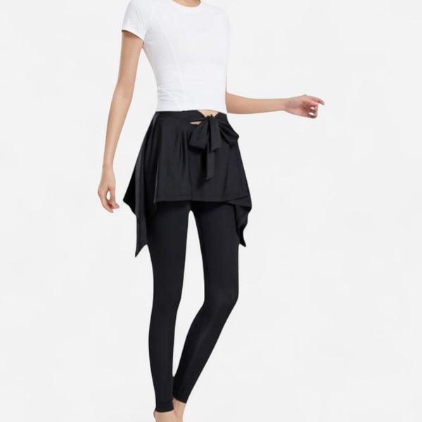 anna kaci Anna-Kaci Women's Full-Length Leggings with Attached Tie-Front Skirt Overlay for Active and Casual Looks