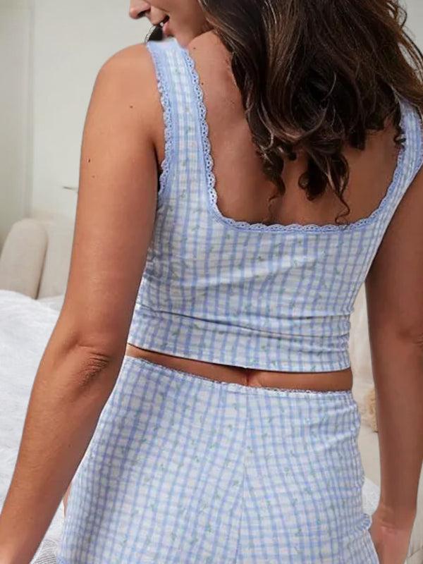 Anna Kaci Anna-Kaci Women's Gingham Print Cropped Tank And Shorts Pajama Set