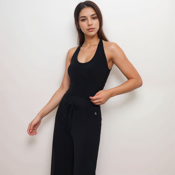 Anna Kaci Anna-Kaci Women's Halter Active Tank Top With Scoop Neckline Seamless Stretch Fit And Built-In Light Support Shelf