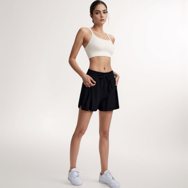 Anna Kaci Anna-Kaci Women's High Waist Active Shorts With Drawstring Waistband Pleated Side Pockets And Relaxed Fit