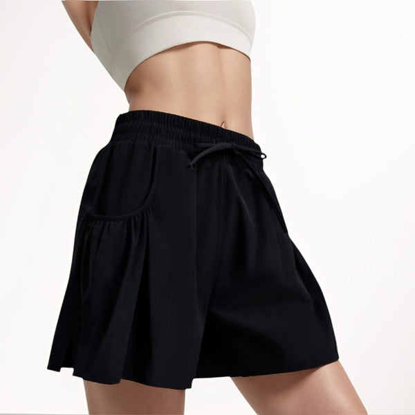 Anna Kaci Anna-Kaci Women's High Waist Active Shorts With Drawstring Waistband Pleated Side Pockets And Relaxed Fit