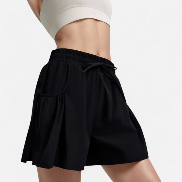 anna kaci Anna-Kaci Women's High Waist Active Shorts with Drawstring Waistband Pleated Side Pockets and Relaxed Fit