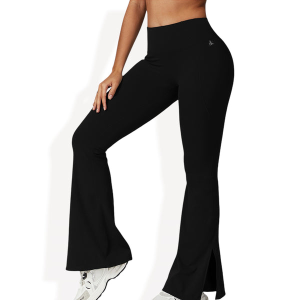 anna kaci Anna-Kaci Women's High Waist Flare Leg Yoga Pants with Side Slit Detail