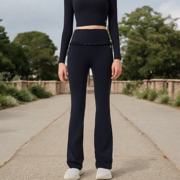 Anna Kaci Anna-Kaci Women's High-Waisted Flare Pants With Ruffle Waistband