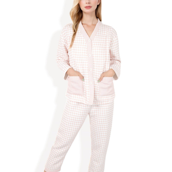anna kaci Anna-Kaci Women's Houndstooth Pajama Set with Button-Up Top and Patch Pocket