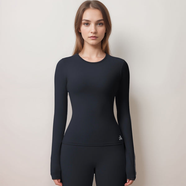 Anna Kaci Anna-Kaci Women's Long Sleeve Active Top With Crew Neckline Seamless Fitted Silhouette And Thumbhole Cuffs For Layered Comfort