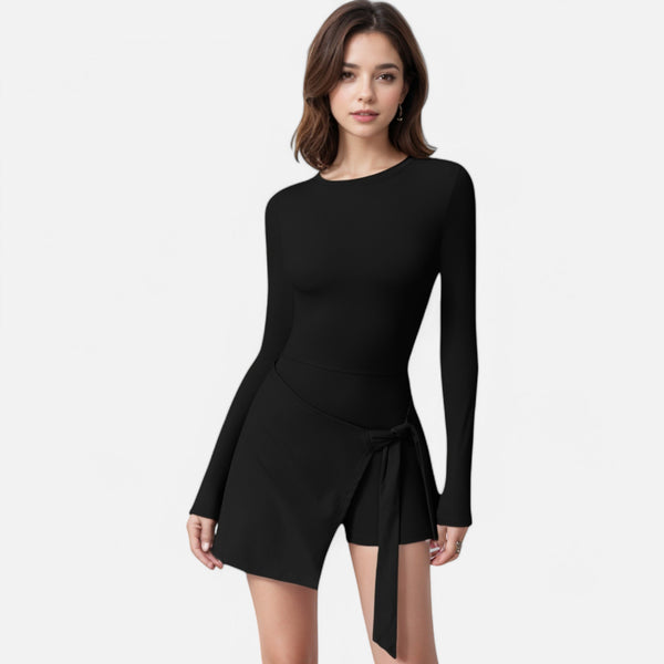Anna Kaci Anna-Kaci Women's Long Sleeve Bodysuit With Wrap Skirt Overlay