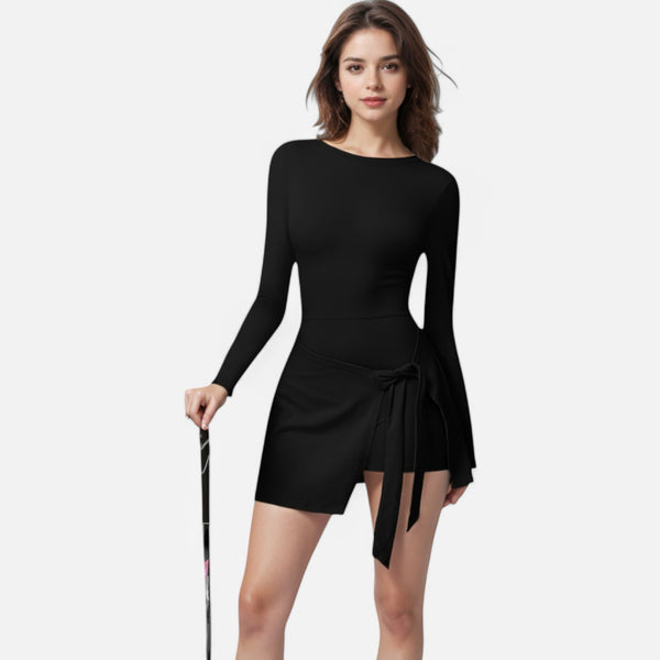 Anna Kaci Anna-Kaci Women's Long Sleeve Bodysuit With Wrap Skirt Overlay