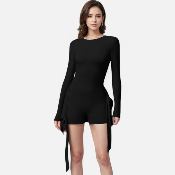 Anna Kaci Anna-Kaci Women's Long Sleeve Bodysuit With Wrap Skirt Overlay