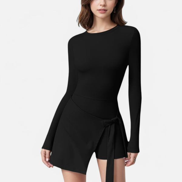 anna kaci Anna-Kaci Women's Long Sleeve Bodysuit with Wrap Skirt Overlay