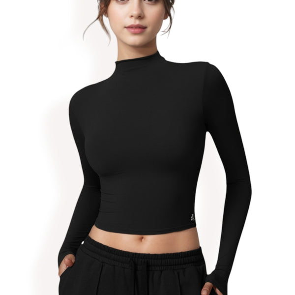anna kaci Anna-Kaci Women's Long Sleeve Mock Neck Cropped Activewear Top