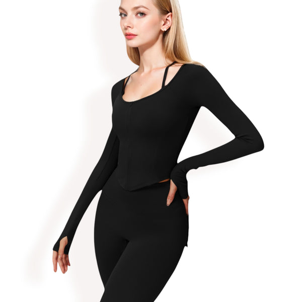 anna kaci Anna-Kaci Women's Long Sleeve Zip-Up Top with Thumbholes