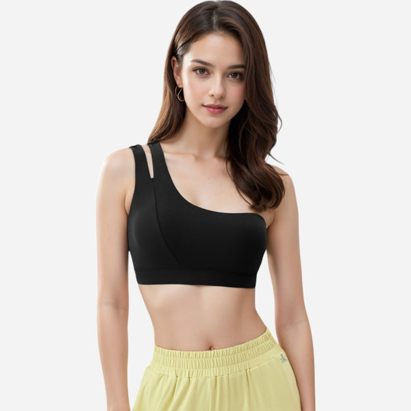 Anna Kaci Anna-Kaci Women's One Shoulder Cut-Out Sports Bra With Asymmetrical Design