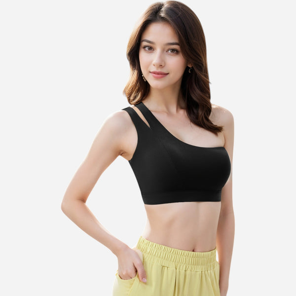 Anna Kaci Anna-Kaci Women's One Shoulder Cut-Out Sports Bra With Asymmetrical Design