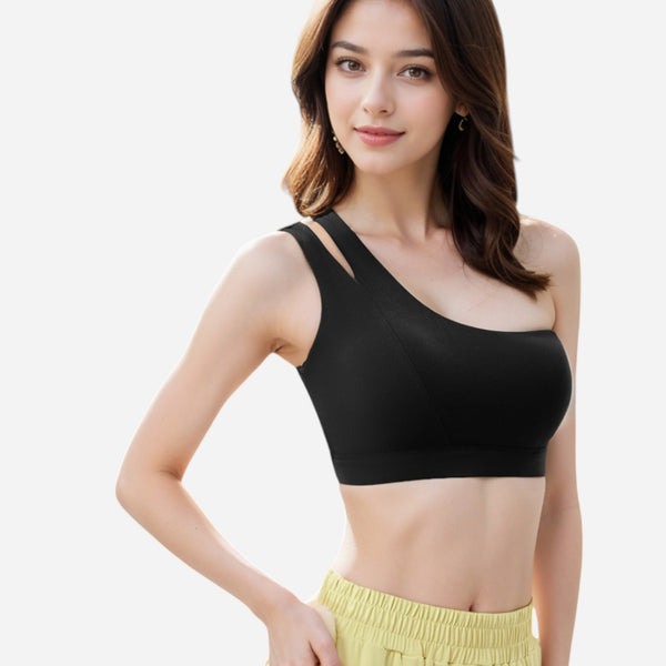 anna kaci Anna-Kaci Women's One Shoulder Cut-Out Sports Bra with Asymmetrical Design
