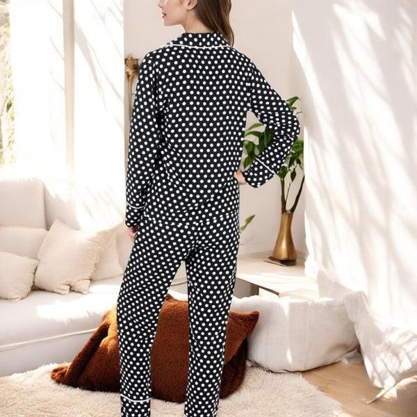 Anna Kaci Anna-Kaci Women's Polka Dot Long Sleeve Pajama Set With Button-Up Top And Drawstring Pants