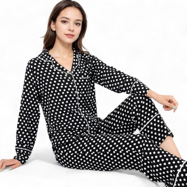 anna kaci Anna-Kaci Women's Polka Dot Long Sleeve Pajama Set with Button-Up Top and Drawstring Pants