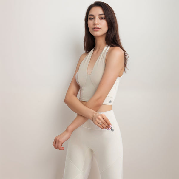 Anna Kaci Anna-Kaci Women's Ribbed Halter Crop Tank Top With Deep V Neckline Seam Detailing And Stretch Fabric For Light Support Fit