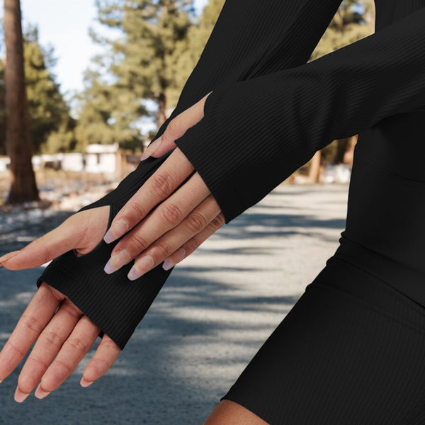 Anna Kaci Anna-Kaci Women's Ribbed Long Sleeve Half-Zip Activewear Top