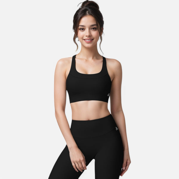 Anna Kaci Anna-Kaci Women's Ribbed Scoop Neck Sports Bra With Wide Straps