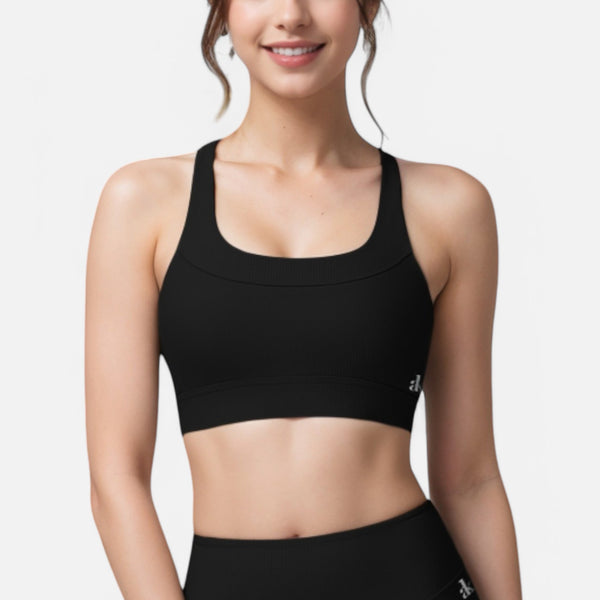 anna kaci Anna-Kaci Women's Ribbed Scoop Neck Sports Bra with Wide Straps