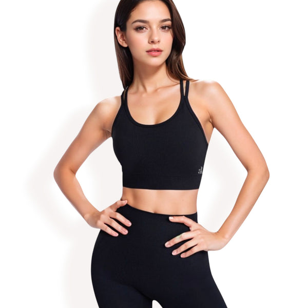 anna kaci Anna-Kaci Women's Ribbed Seamless Sports Bra with Crisscross Back