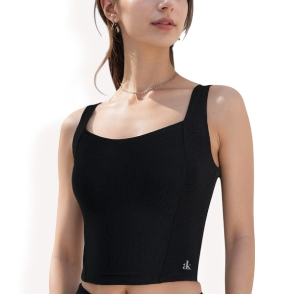 anna kaci Anna-Kaci Women's Ribbed Square Neck Cropped Tank Top