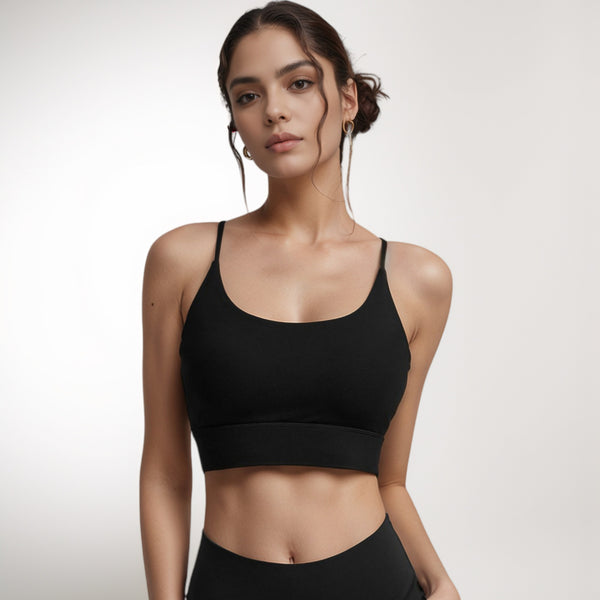 Anna Kaci Anna-Kaci Women's Scoop Neck Sports Bra With Thin Adjustable Straps And Wide Elastic Band For Comfortable Light Support