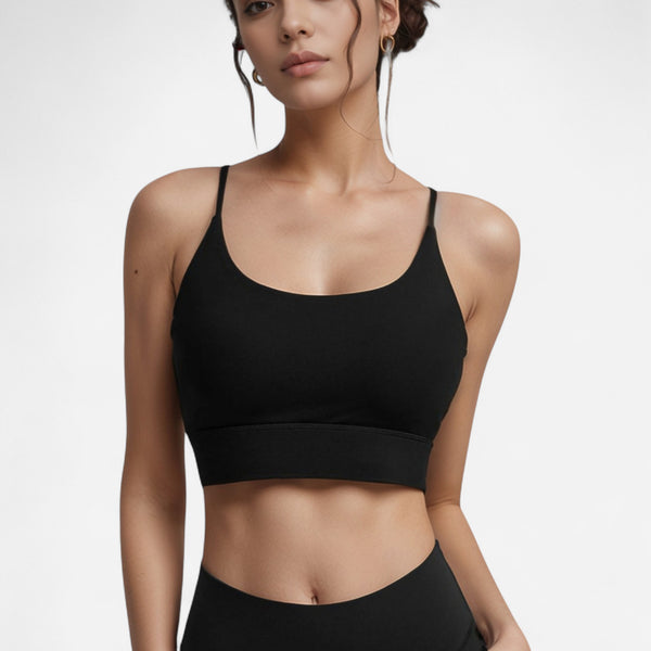 anna kaci Anna-Kaci Women's Scoop Neck Sports Bra with Thin Adjustable Straps and Wide Elastic Band for Comfortable Light Support