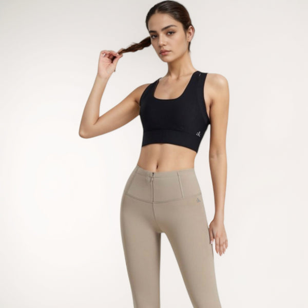 Anna Kaci Anna-Kaci Women's Scoop Neck Sports Bra With Wide Shoulder Straps And Seamless Fitted Design