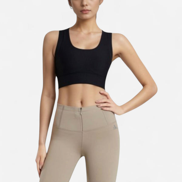 anna kaci Anna-Kaci Women's Scoop Neck Sports Bra with Wide Shoulder Straps and Seamless Fitted Design