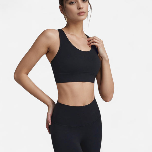anna kaci Anna-Kaci Women's Scoop Neck Sports Bra with Wide Shoulder Straps and Elastic Band for Low to Medium Support