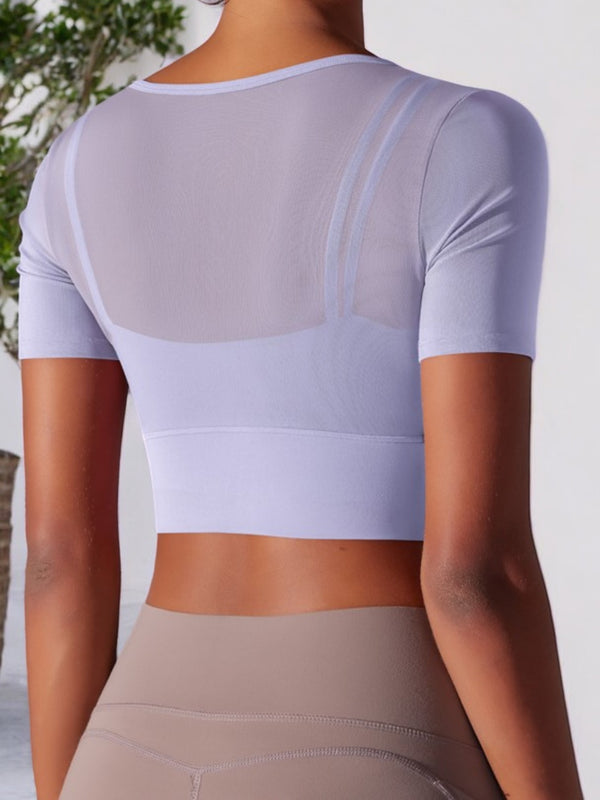 Anna Kaci Anna-Kaci Women's Short Sleeve Cut-Out Sports Crop Top With Breathable Fabric