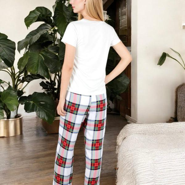 Anna Kaci Anna-Kaci Women's Short Sleeve V-Neck Tee And Plaid Pajama Set With Relaxed Fit