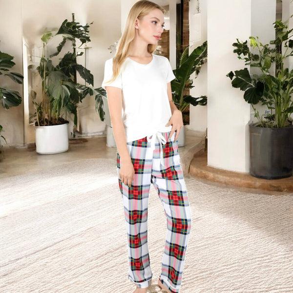 Anna Kaci Anna-Kaci Women's Short Sleeve V-Neck Tee And Plaid Pajama Set With Relaxed Fit