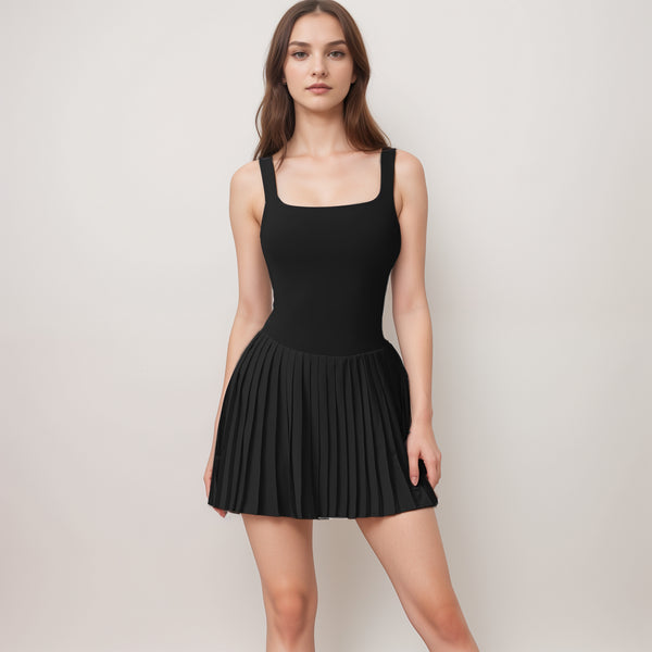 Anna Kaci Anna-Kaci Women's Sleeveless Athletic Dress With Built-In Shorts Pleated Wrap Skirt And Stretch Fabric With Side Pocket