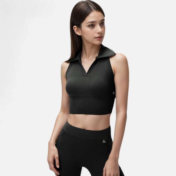Anna Kaci Anna-Kaci Women's Sleeveless Collared Crop Top With V-Neckline