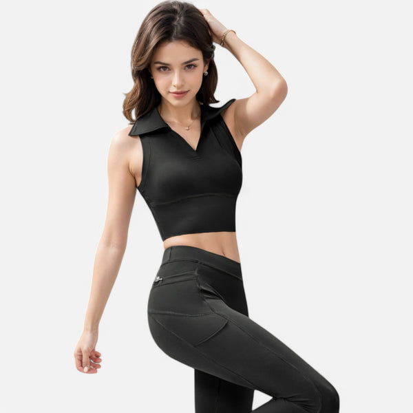 Anna Kaci Anna-Kaci Women's Sleeveless Collared Crop Top With V-Neckline