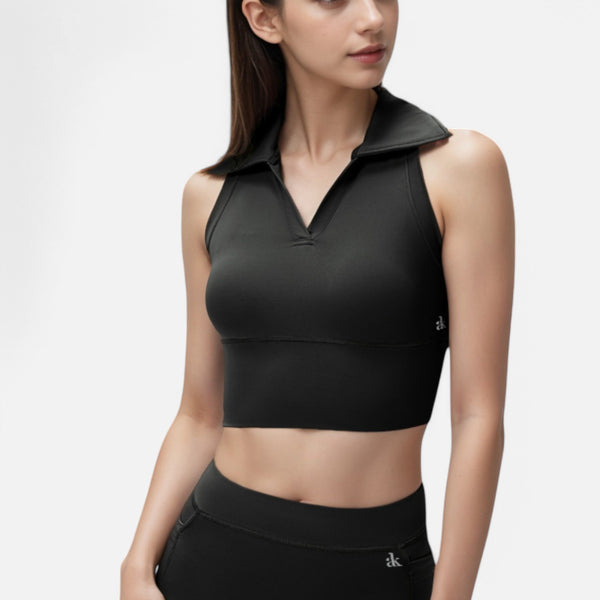 anna kaci Anna-Kaci Women's Sleeveless Collared Crop Top with V-Neckline