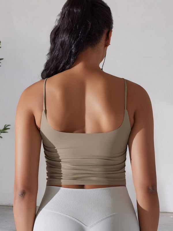 Anna Kaci Anna-Kaci Women's Spaghetti Strap Sports Crop Top With Ruched Detailing And Breathable Fabric