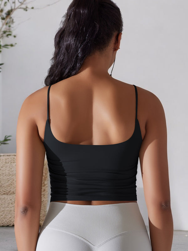 anna kaci Anna-Kaci Women's Spaghetti Strap Sports Crop Top with Ruched Detailing and Breathable Fabric